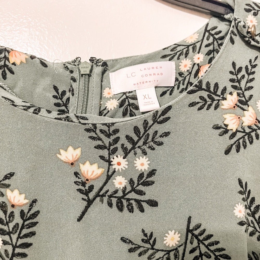 LC Lauren Conrad floral green midi maternity dress - Picture 3 of 4